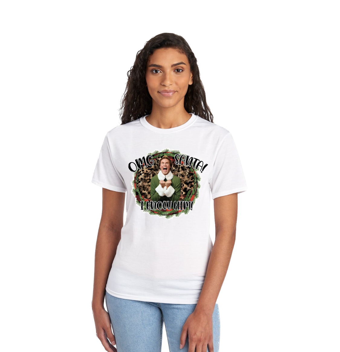 "OMG Santa! I Know Him!" Unisex White Cotton T-Shirt - Vinyl Graphic