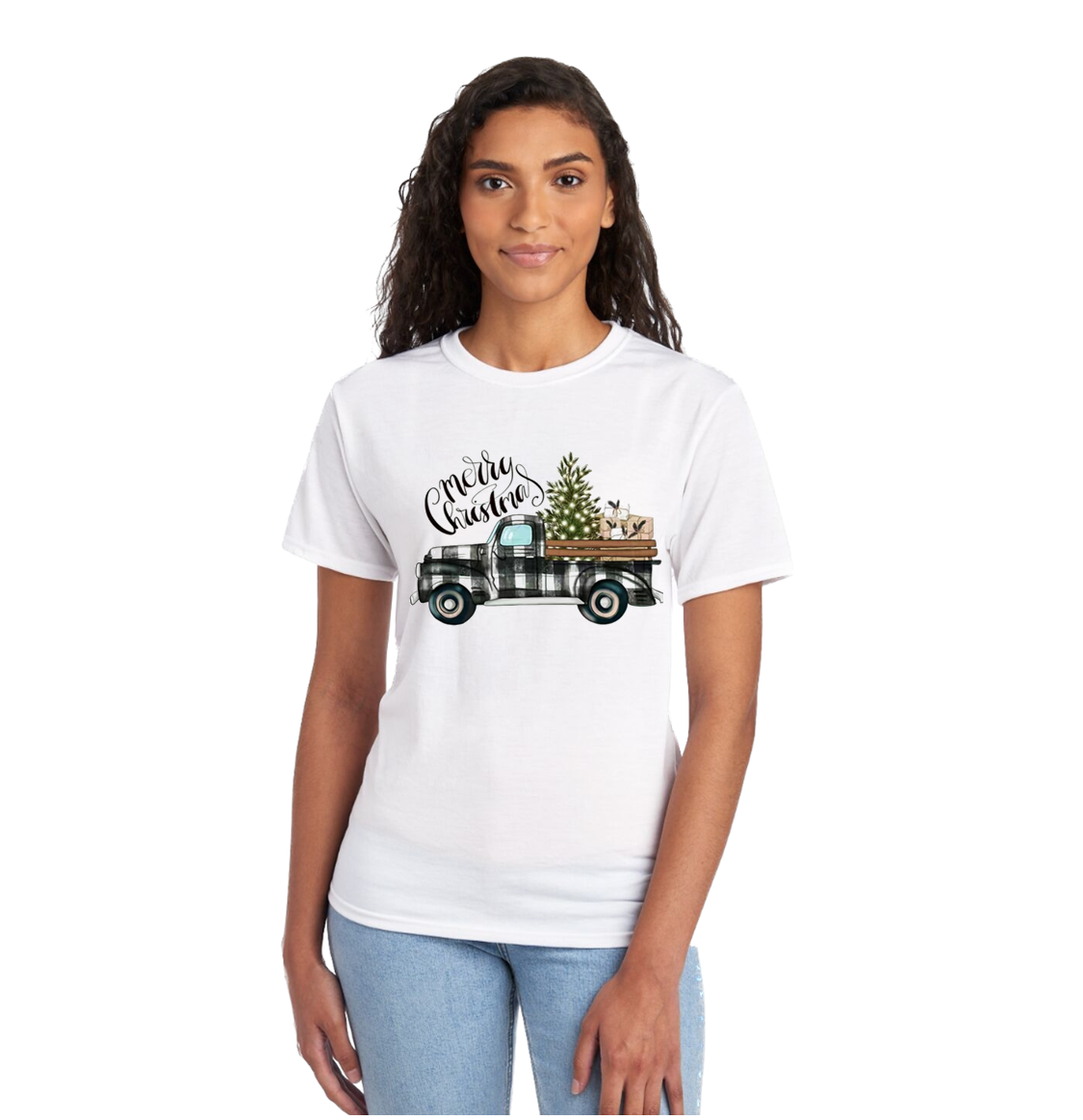 "Christmas Truck" Unisex White Cotton T-Shirt - Vinyl Graphic