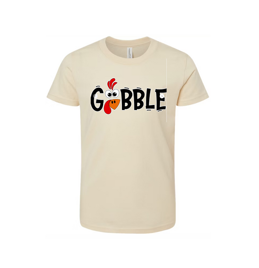 "Gobble"  Unisex Cream Cotton T-Shirt - Vinyl Graphic - Great for Thanksgiving!